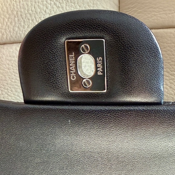 Authentic CHANEL Classic Double Flap Bag Jumbo Black Lamb Leather Silver Box - Picture 10 of 16